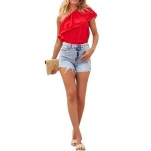 Forever 21 | Red One Shoulder Ruffle Top Blouse Material Size Small